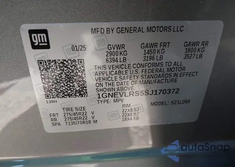 2025 Chevrolet Traverse Awd Rs z USA, uszkodzony, nr VIN 1GNEVLRS5SJ170372